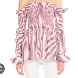 Pin Stripe Off Shoulder Shirt